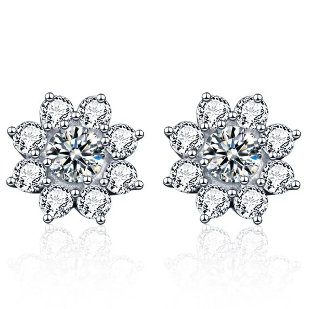 Certified 1ct. t.w. Diamond Moissanite Sun Flower Stud Earrings NEW J